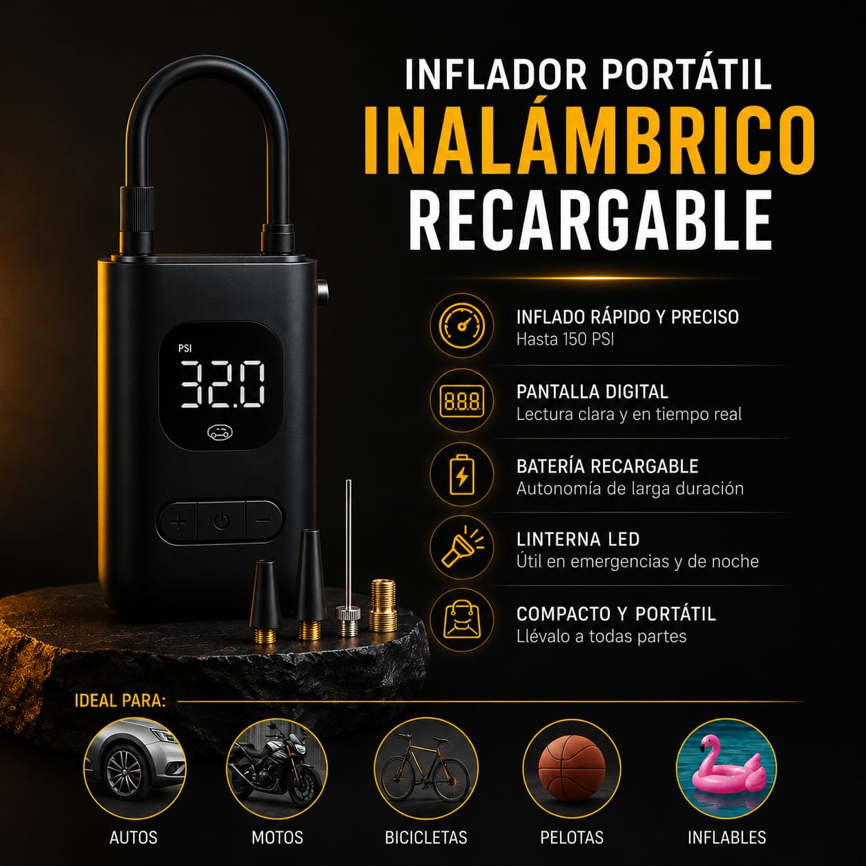 Inflador Portátil Inalámbrico Recargable