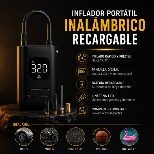 Inflador Portátil Inalámbrico Recargable